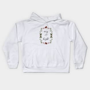 Holiday Wreath Red Squirrels and Red Berries- Merry and Bright- Happy Quote Kids Hoodie